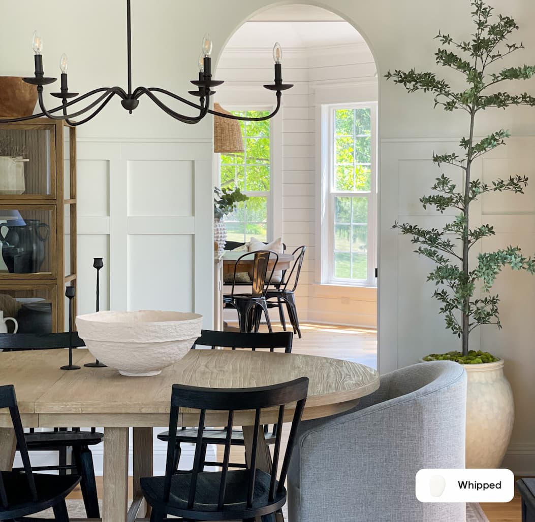 Dining room featuring warm white paint color Whipped