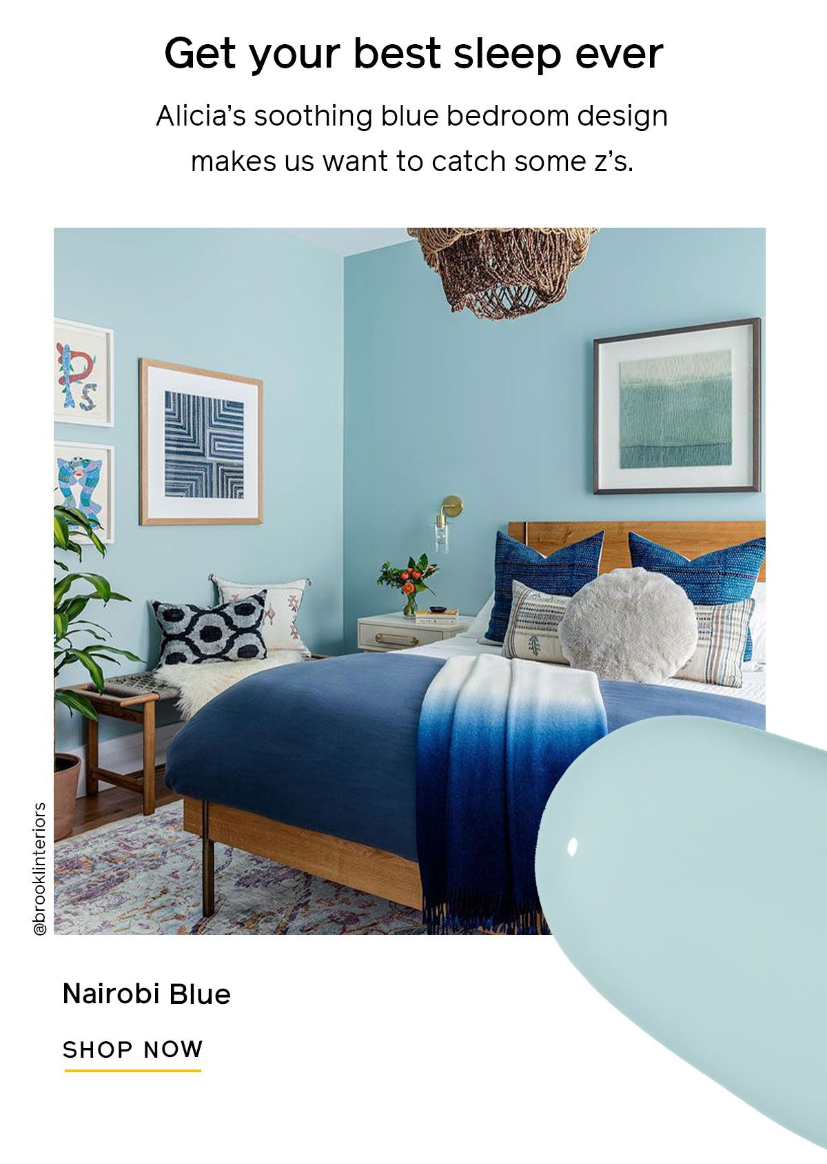 Alicia's soothing blue bedroom design makes us want to catch some z's. 