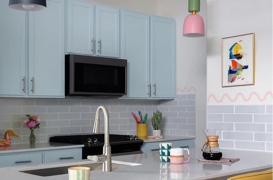 Kitchen cabinets painted in Nairobi Blue Kitchen cabinets painted in Nairobi Blue