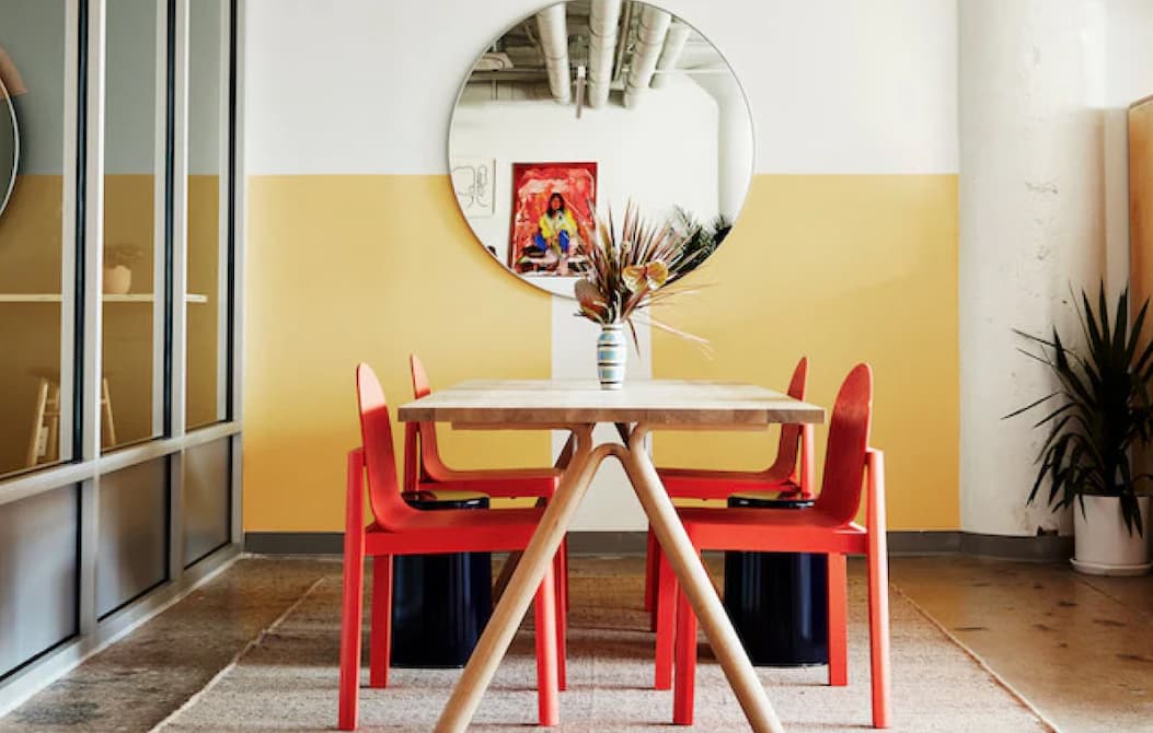 Workspace featuring accent wall painted in Lemonade