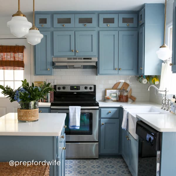 Kitchen featuring denim blue paint color Good Jeans