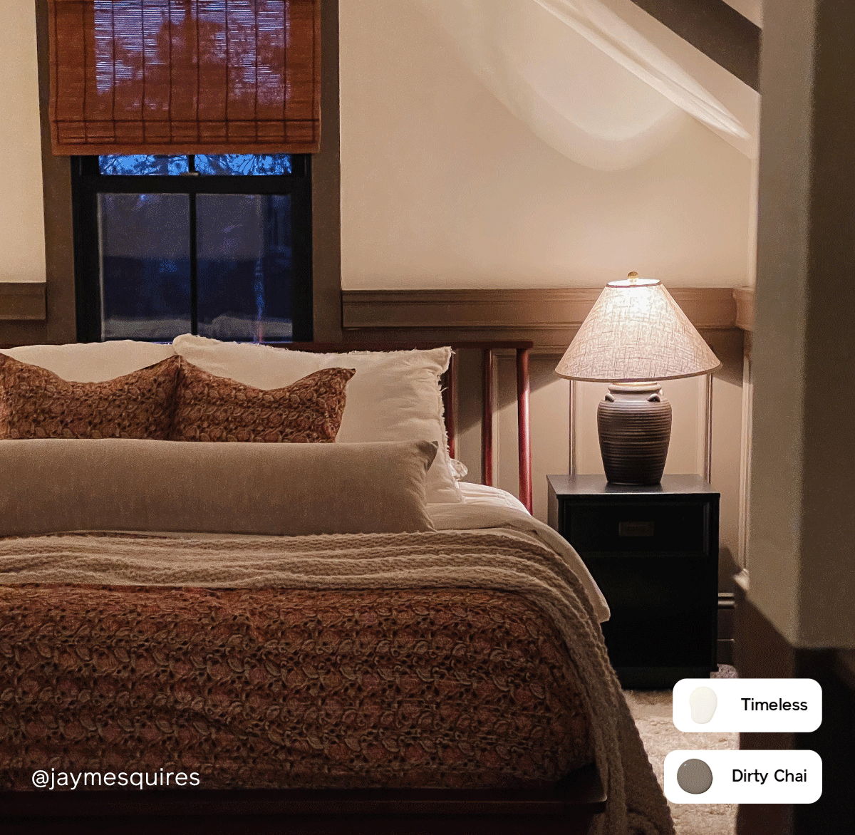 Gif of bedroom in daylight vs in the evening with artificial light