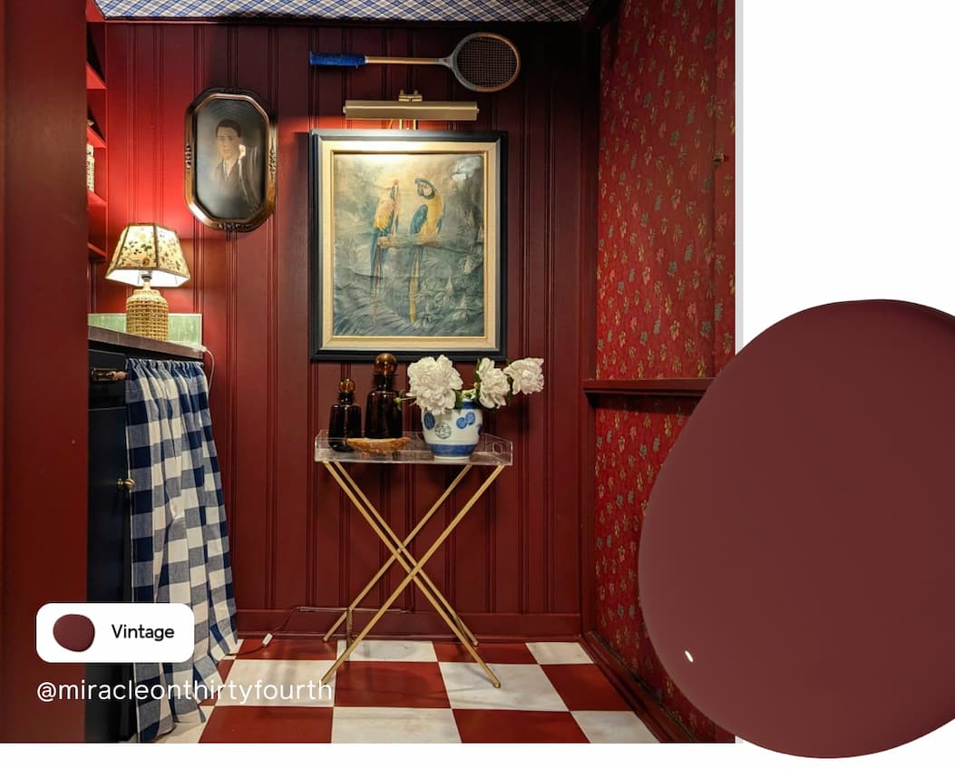 Kitchenette featuring dark maroon paint color Vintage