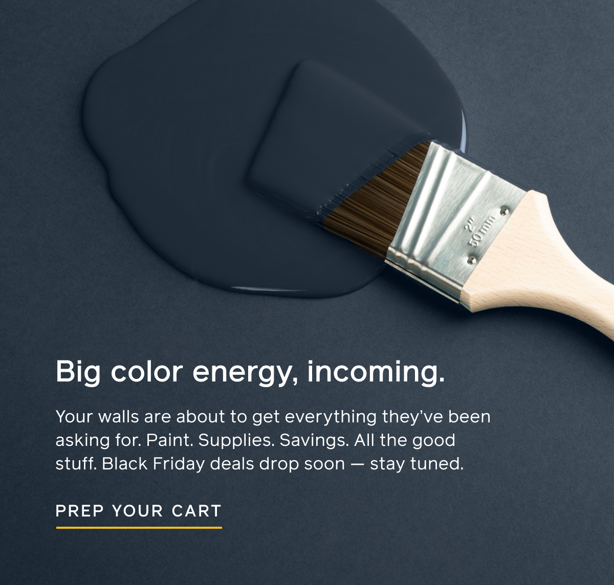 Big color energy, incoming. Your walls are about to get everything they've been asking for. Paint. Supplies. Savings. All the good stuff. Black Friday deals drop soon —&nbsp;stay tuned. PREP YOUR CART