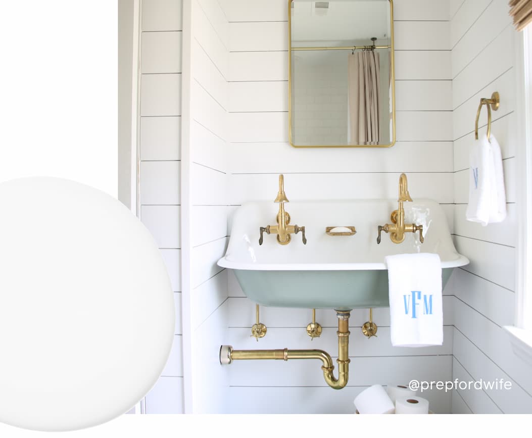 Bathroom featuring bright white paint color Fresh Kicks