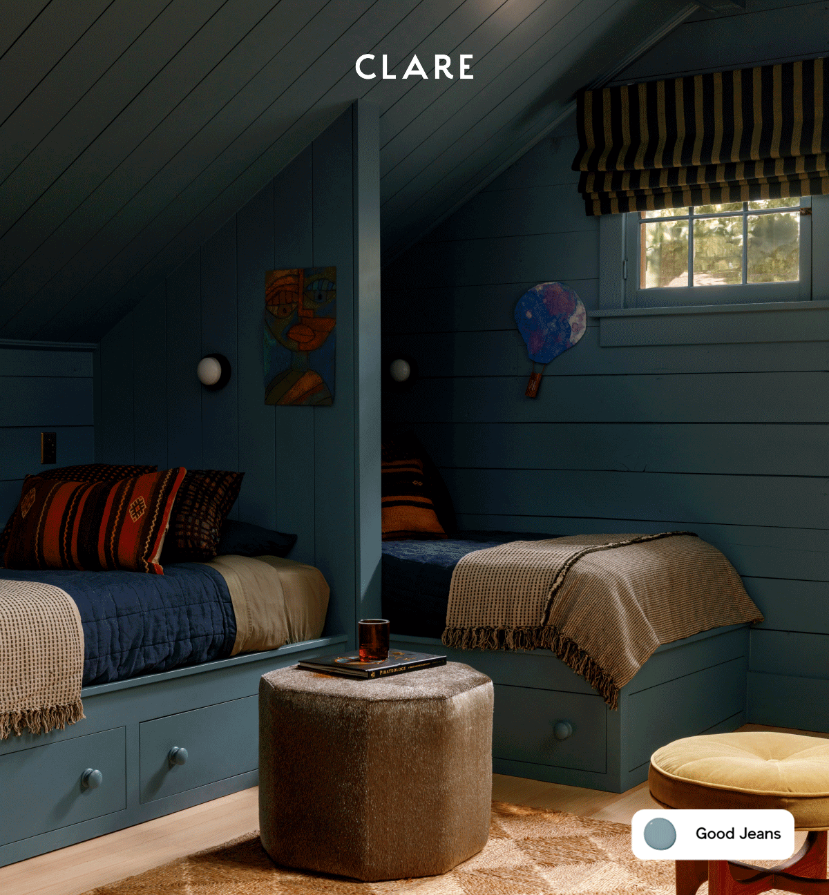 Gif of kids' bunk room featuring paint colors Good Jeans and Rain Check Gif of kids' bunk room featuring paint colors Good Jeans and Rain Check