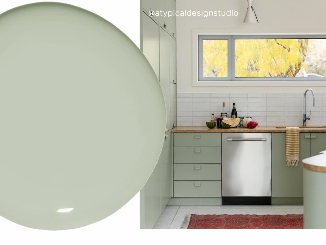 Kitchen cabinets painted in paint color Dirty Martini