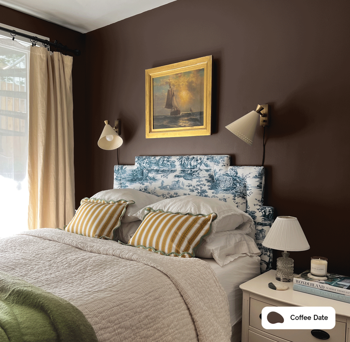 Gif of Clare painted spaces featuring Classic, Dirty Chai and Nearly Navy