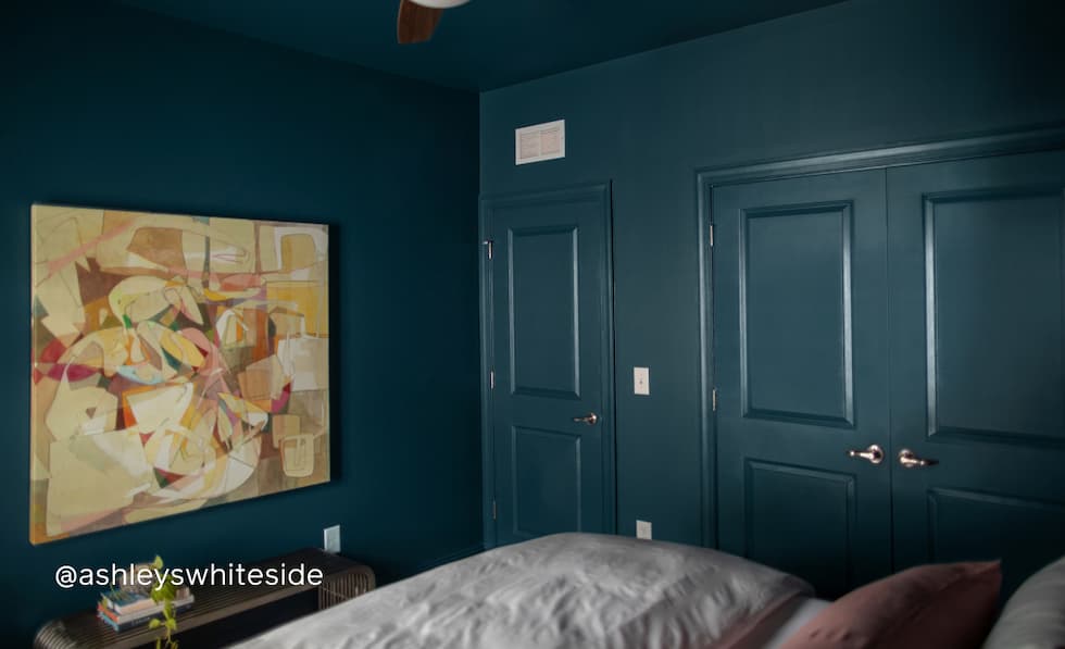 Bedroom painted in Nearly Navy