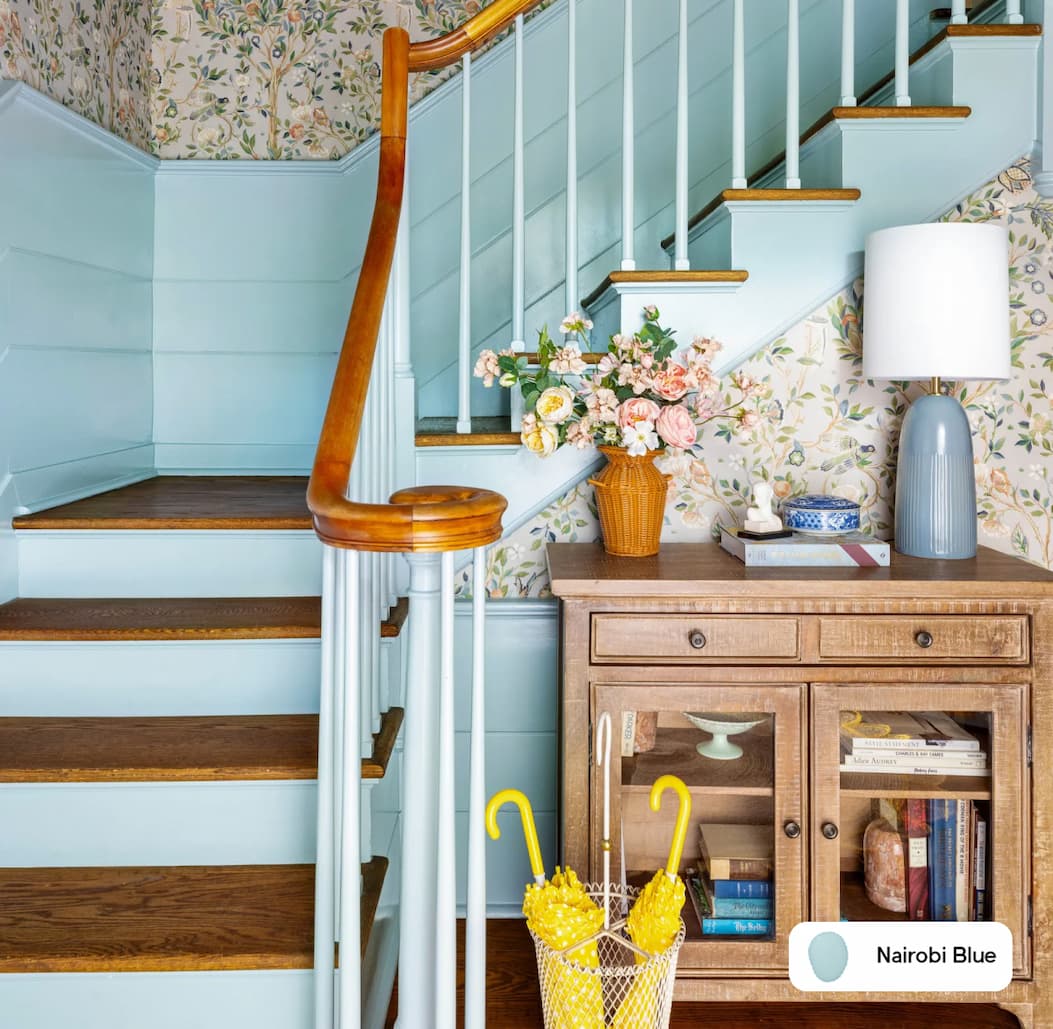 Staircase featuring Nairobi Blue