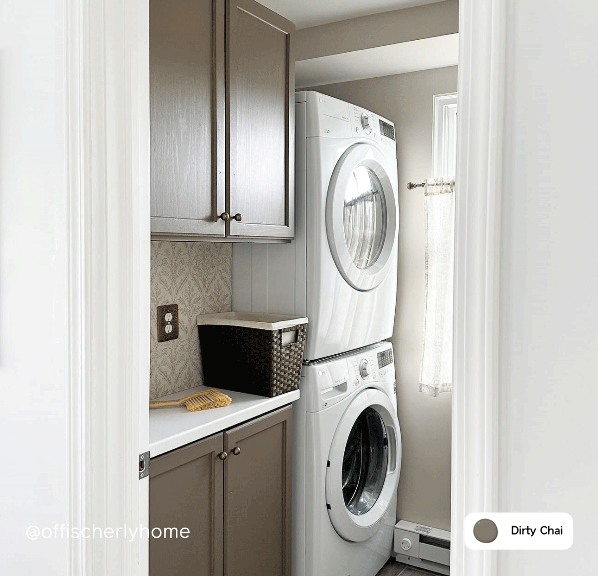 Laundry room featuring brown paint color Dirty Chai