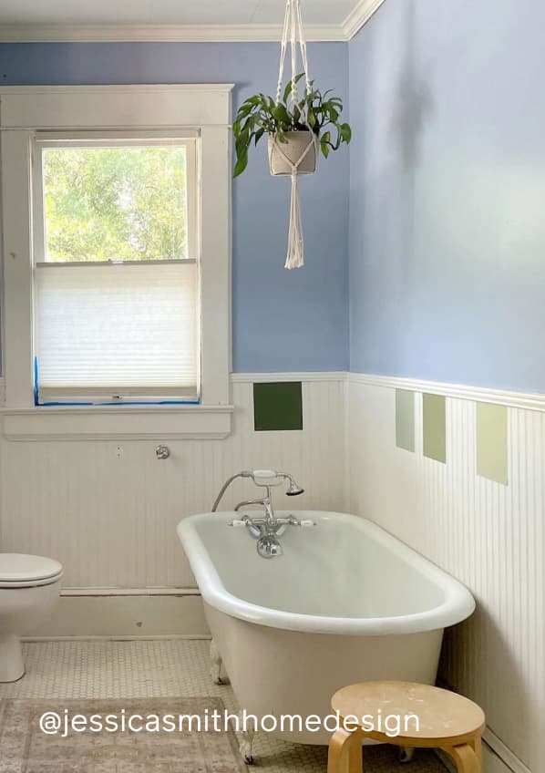 Bathroom featuring Peel-and-Stick Swatches on the wall