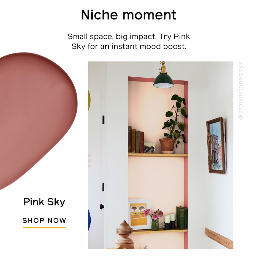 Niche moment. Small space, big impact. Try Pink Sky for an instant mood boost. Pink Sky SHOP NOW