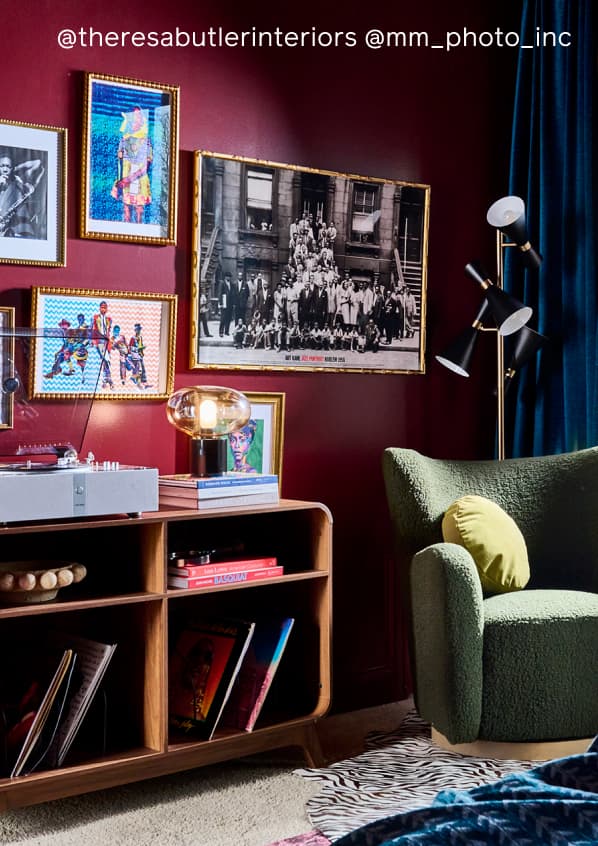 Bedroom featuring deep maroon paint color Vintage