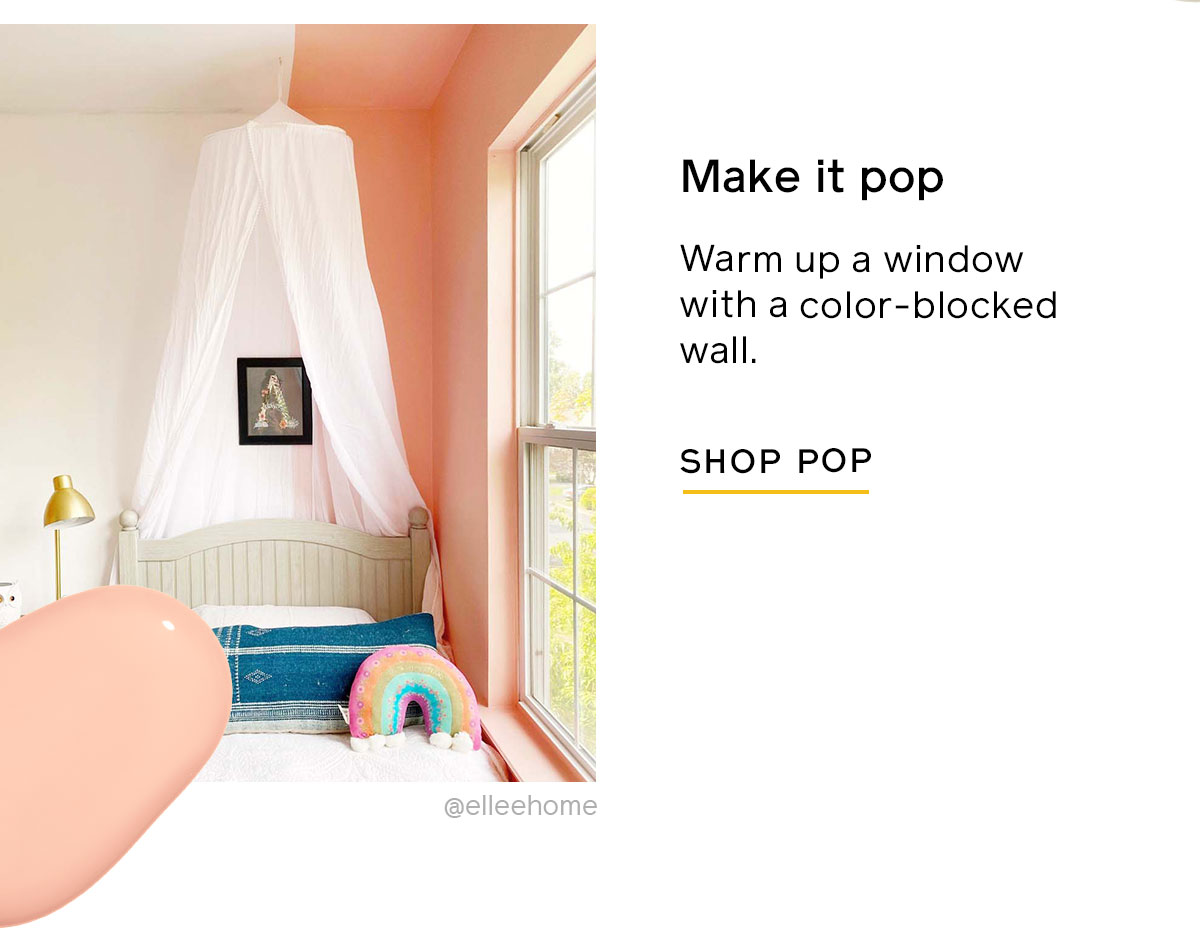 Warm up a window with a color-blocked wall in a warm pink like Pop.