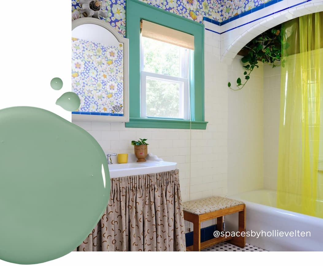 Bathroom featuring seafoam green paint color OMGreen