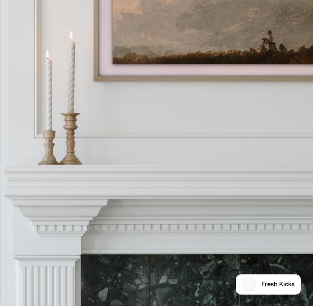 Living room mantel painted in Fresh Kicks