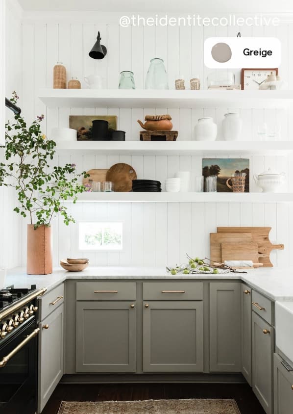 Kitchen cabinets painted in Greige