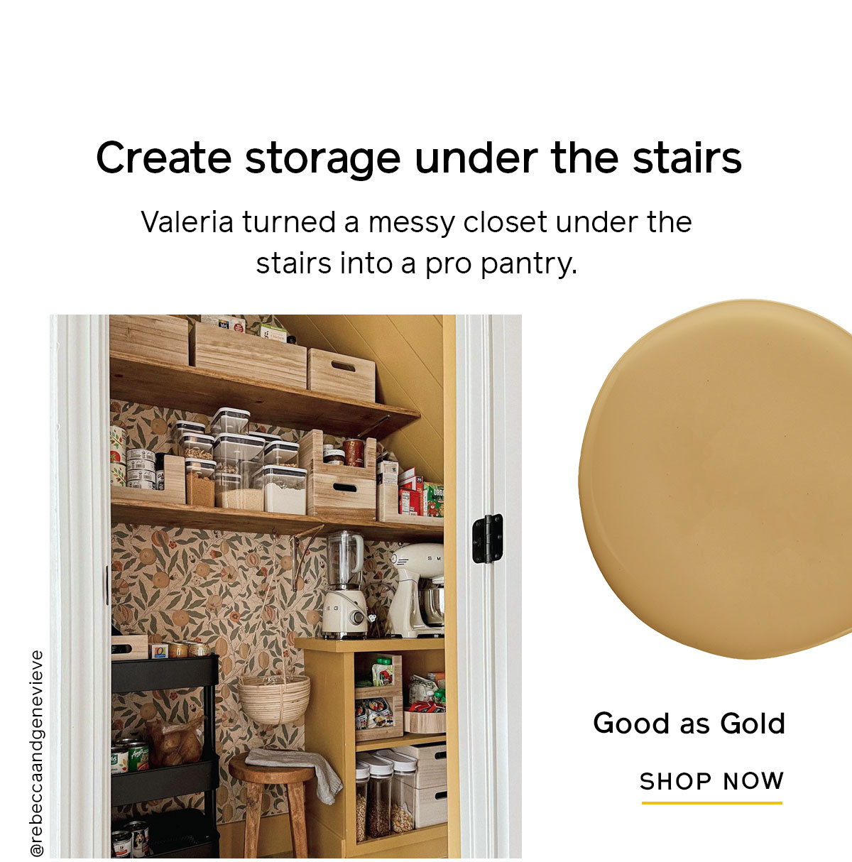 Create storage under the stairs, Valeria turned a messy closet under the stairs into a pro pantry. 
