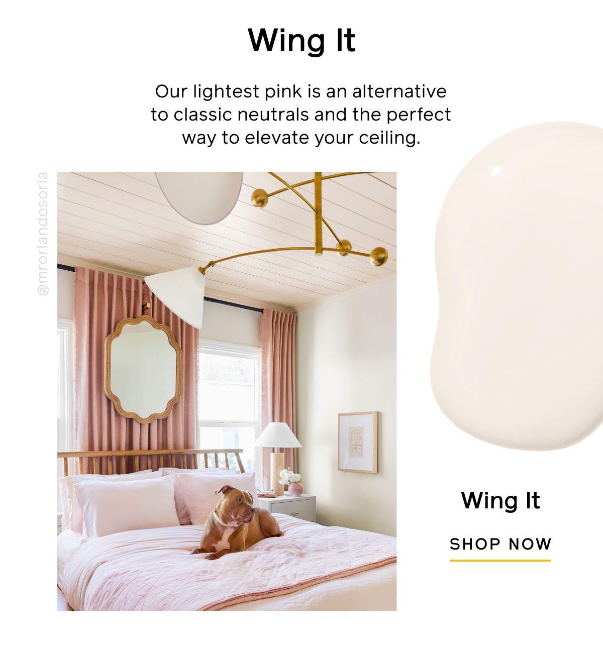 Wing It. Our lightest pink is an alternative to classic neutrals and the perfect way to elevate your ceiling. Wing It SHOP NOW