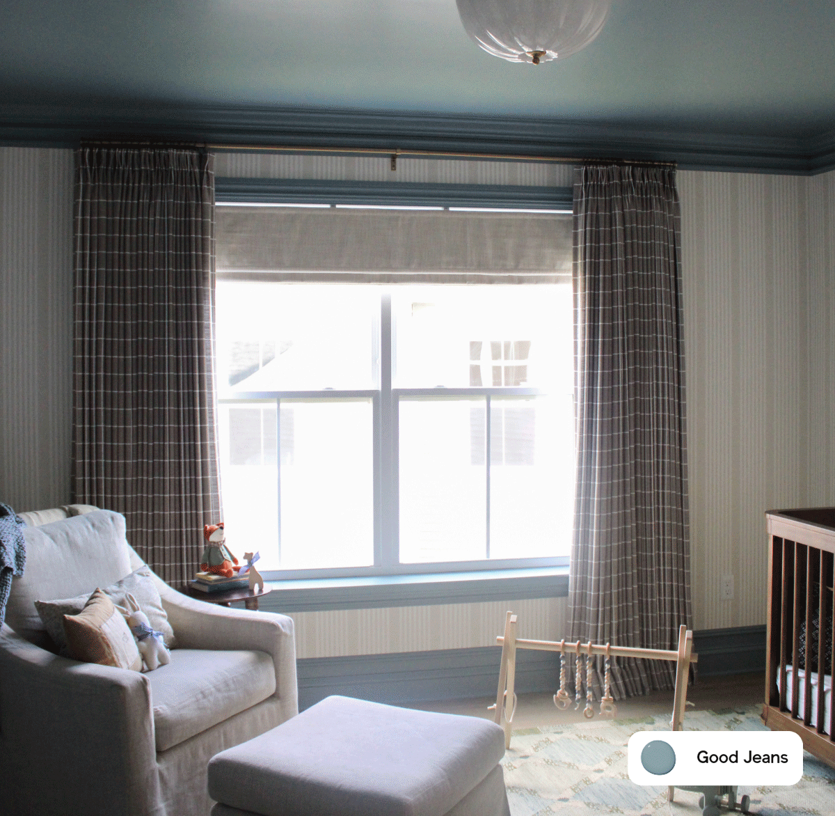 Before and after nursery makeover featuring Good Jeans