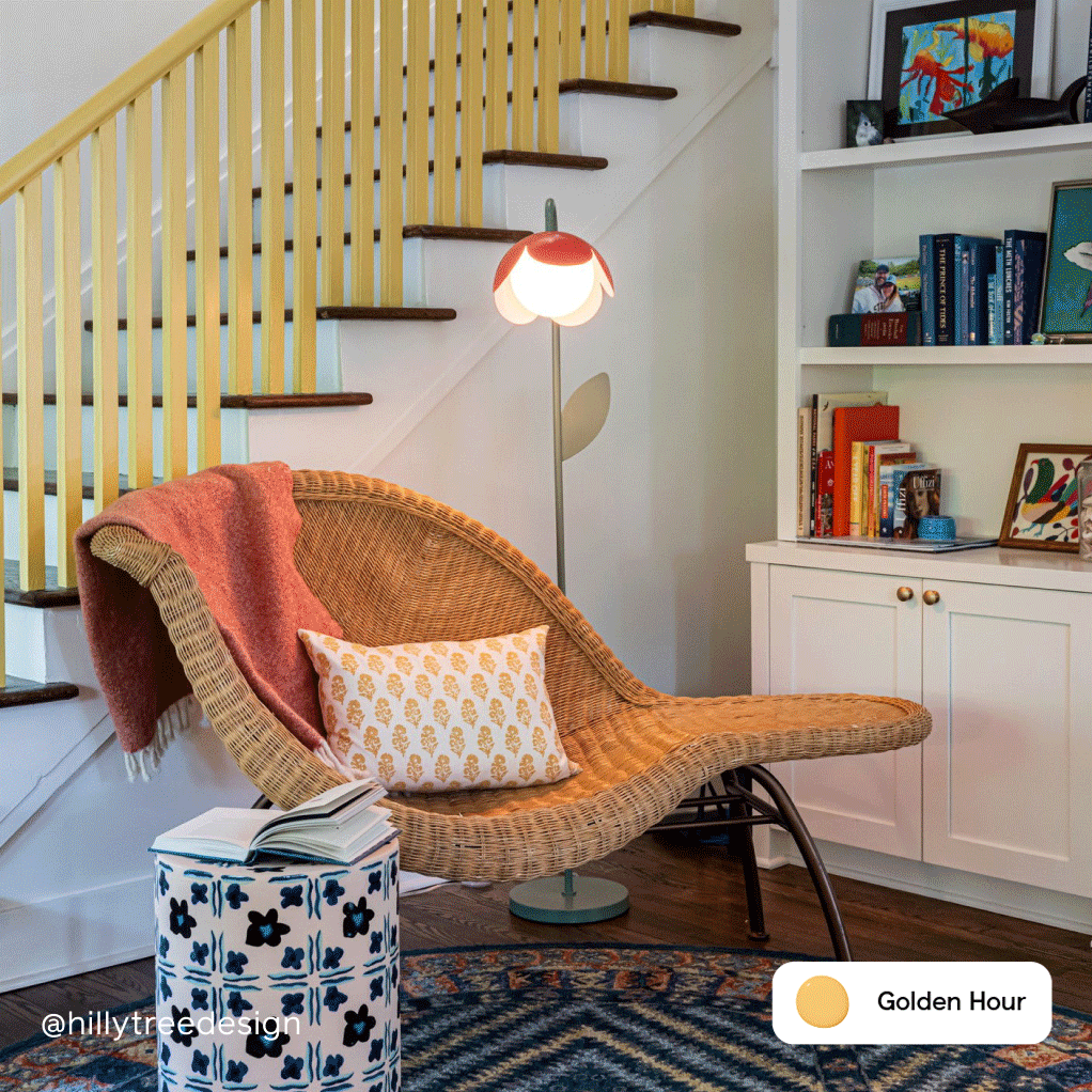 Gif of Clare painted spaces featuring warm yellow and white paint colors Lemonade, Golden Hour and Like Buttah