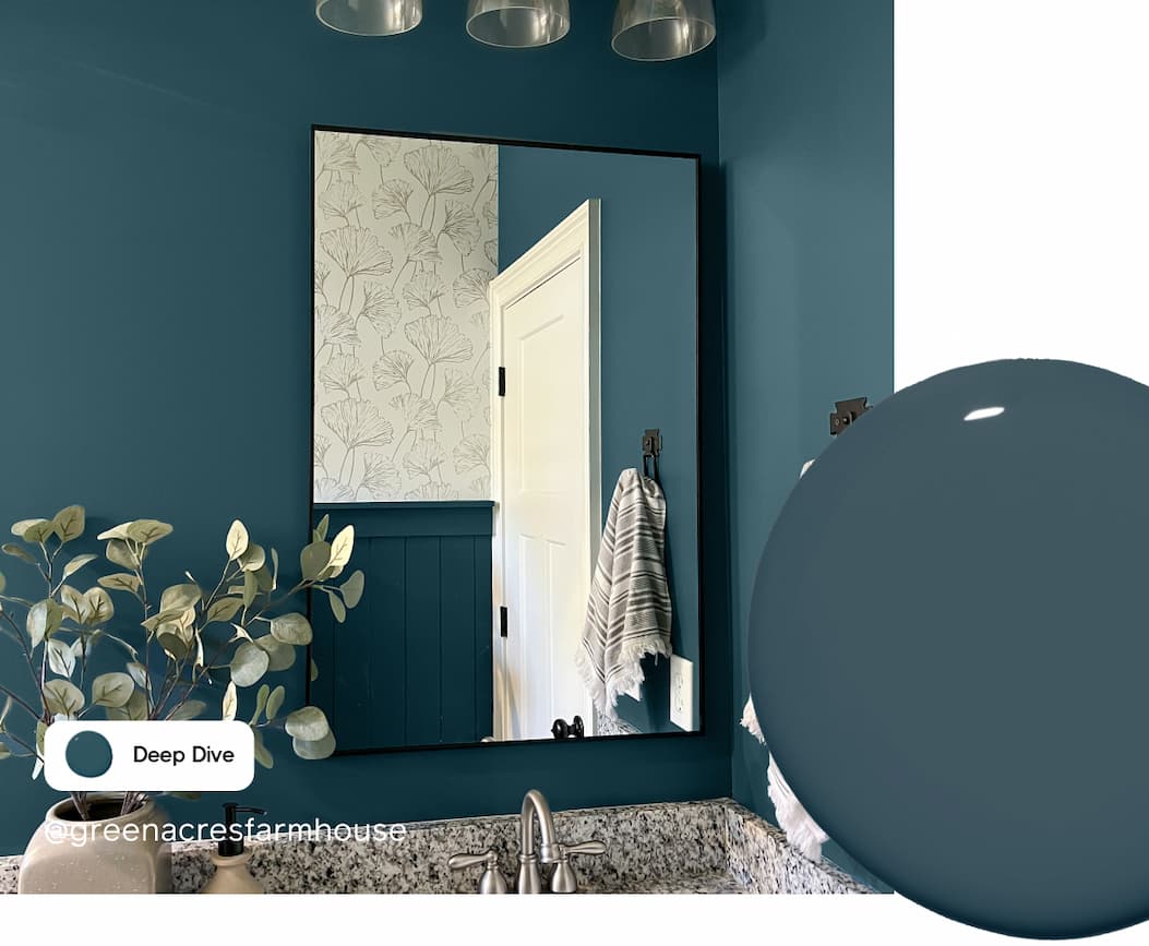Bathroom featuring dark ocean blue paint color Deep Dive