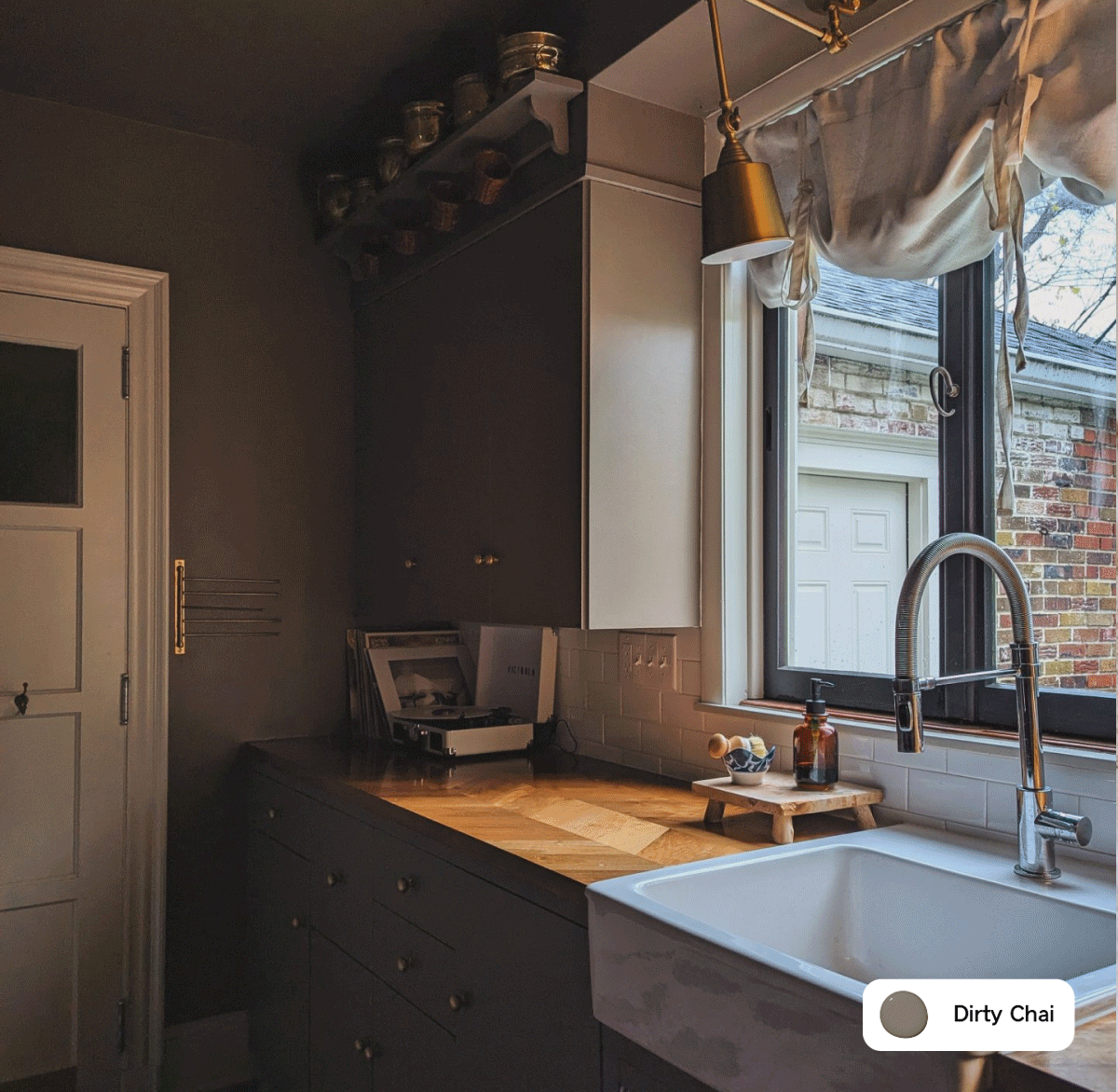 Gif of Clare painted spaces featuring Classic, Dirty Chai and Nearly Navy