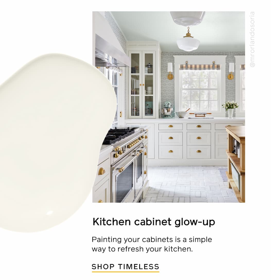 Kitchen cabinet glow-up. Painting your cabinets is a simple way to refresh your kitchen. SHOP TIMELESS