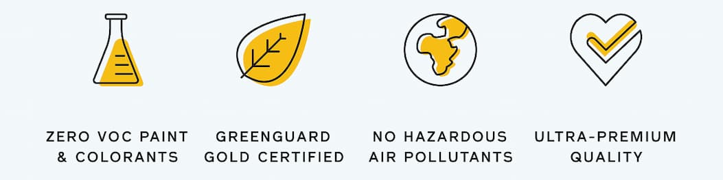 Zero VOC paint & colorants, GREENGUARD Gold certified, no hazardous air pollutants and ultra-premium quality