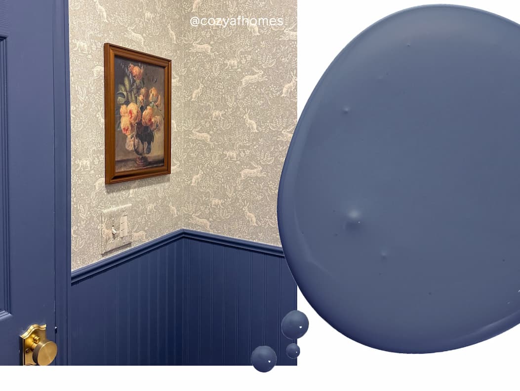 Powder room color drenched in Coffee Date