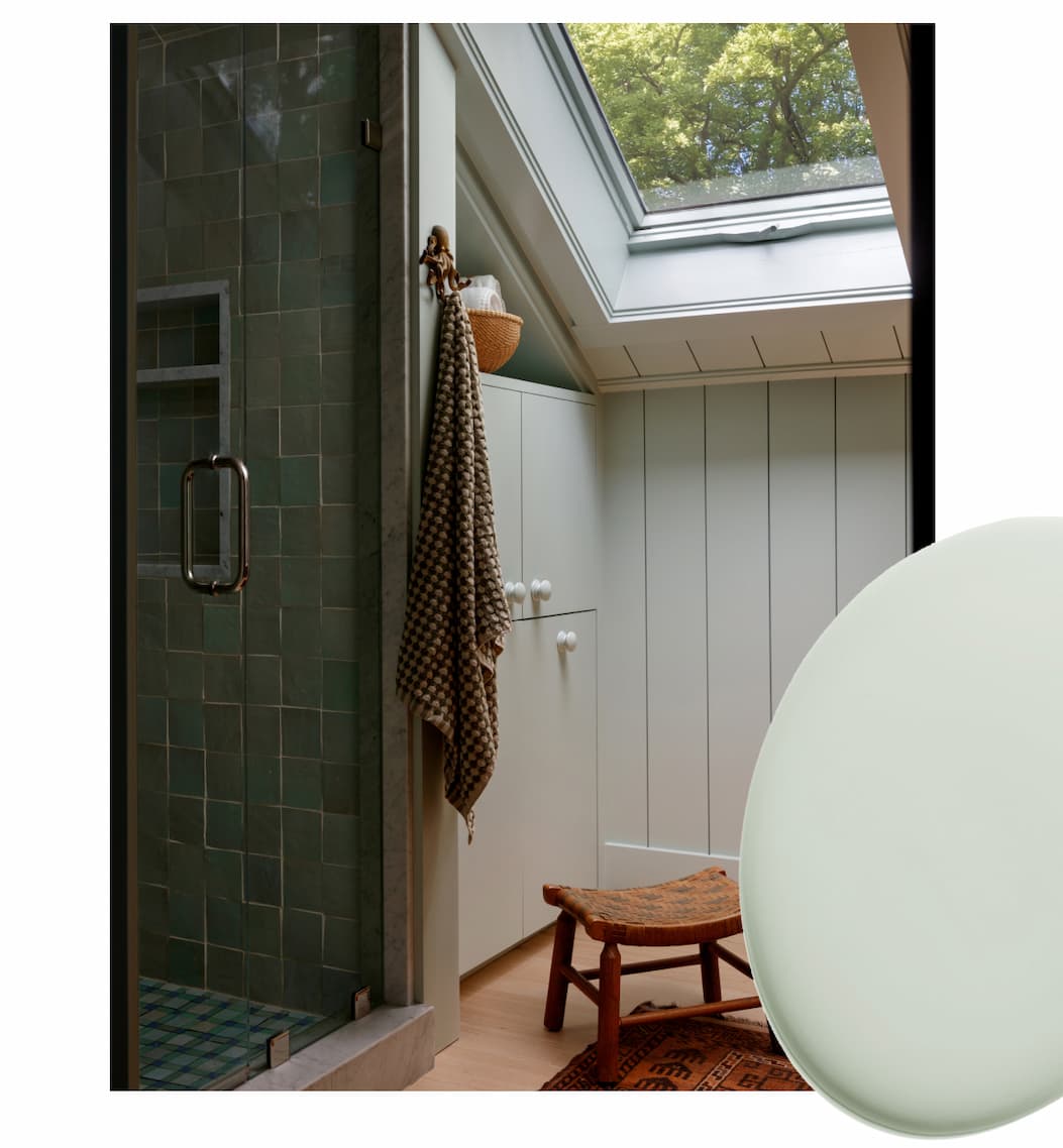 Kids' adjoining bathroom color drenched in paint color Rain Check Kids' adjoining bathroom color drenched in paint color Rain Check