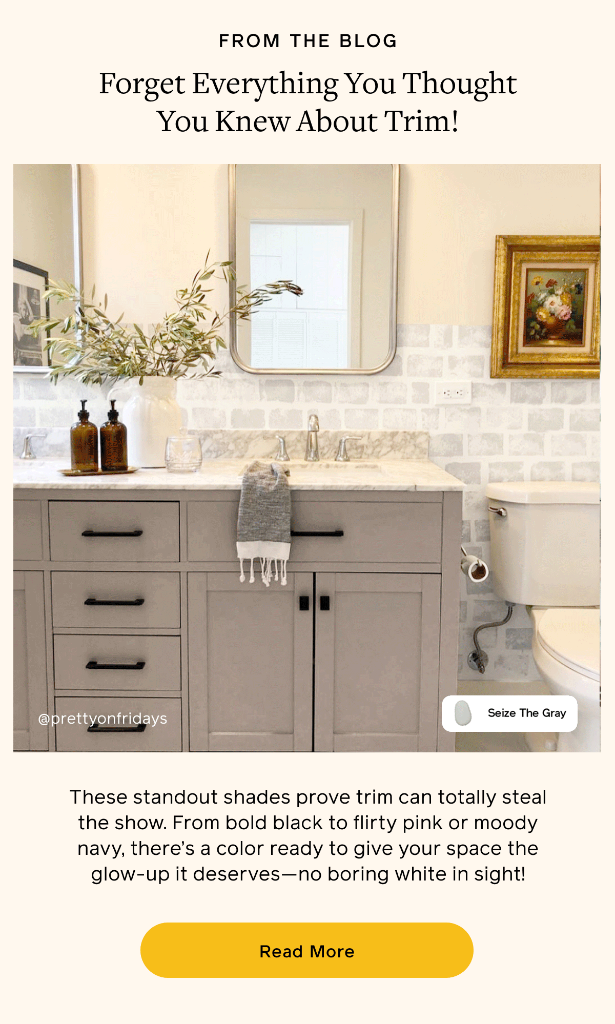 FROM THE BLOG. Forget Everything You Thought You Knew About Trim! These shadeout shades prove trim can totally steal the show. From bold black to flirty pink or moody navy, there's a color ready to give your space the glow-up it deserves—no boring white in sight! Read More