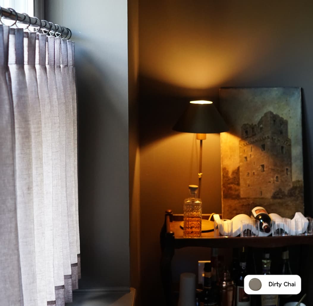Dining room featuring warm brown paint color Dirty Chai
