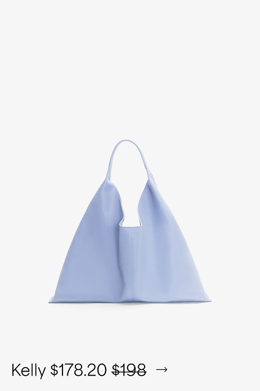A still life of Kelly Tote in Ice Blue. $178.20 original price $198. 