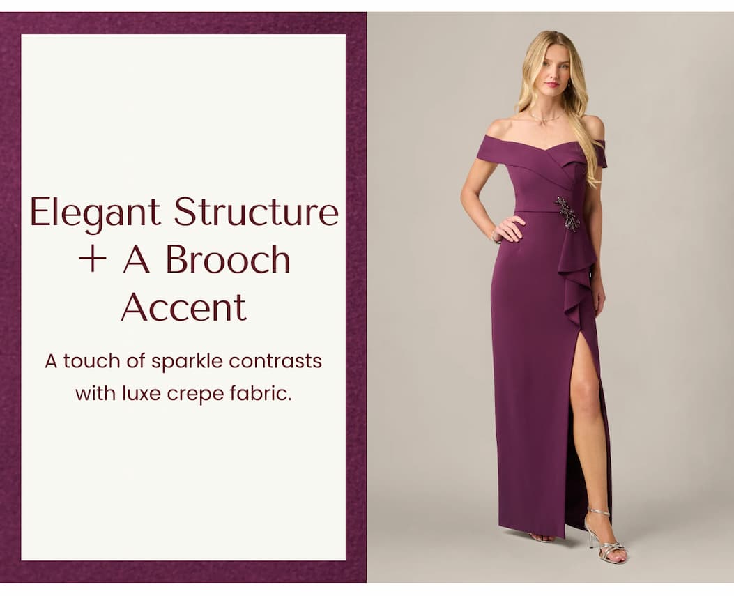 Off Shoulder Beaded Drape Stretch Formal Gown In Pinot Noir