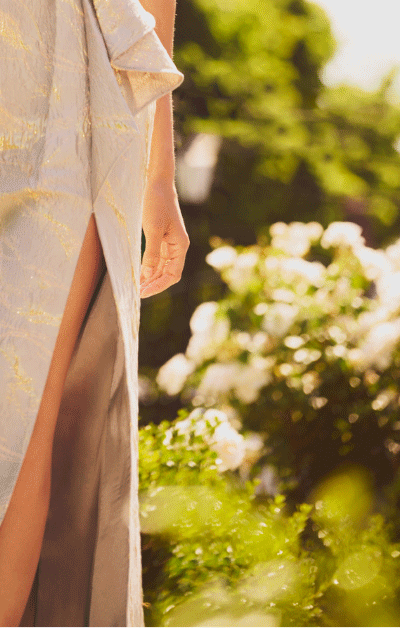 Strapless Metallic Jacquard Draped Gown In Mink