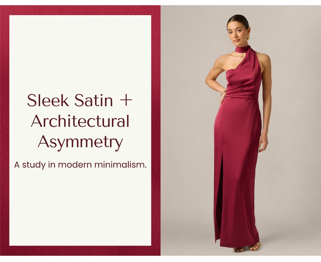 Stretch Satin Asymmetrical Halter Gown In Crimson Haze