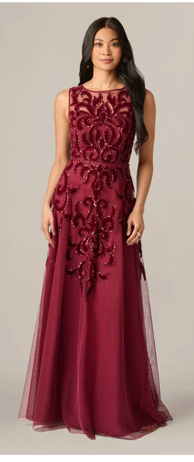 Baroque Scroll Velvet Beaded Gown In Mahogany
