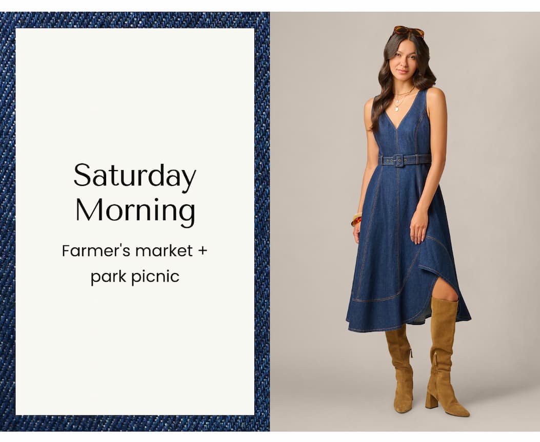 Denim Hitch Hem Everyday Midi Dress In Navy