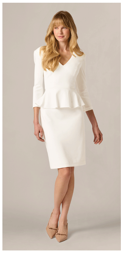 Three Quarter Sleeve Peplum Sheath Dress In Ivory