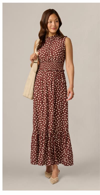 Dot Print Mia Maxi Dress In Brown Ecru
