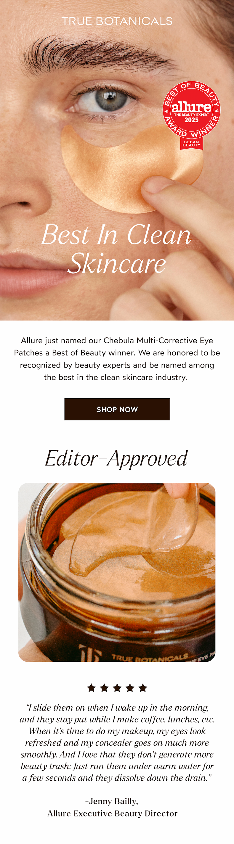 Chebula Multi-Corrective Eye Patches just won the Allure Best In Beauty Award in the category of Best Clean Skincare.