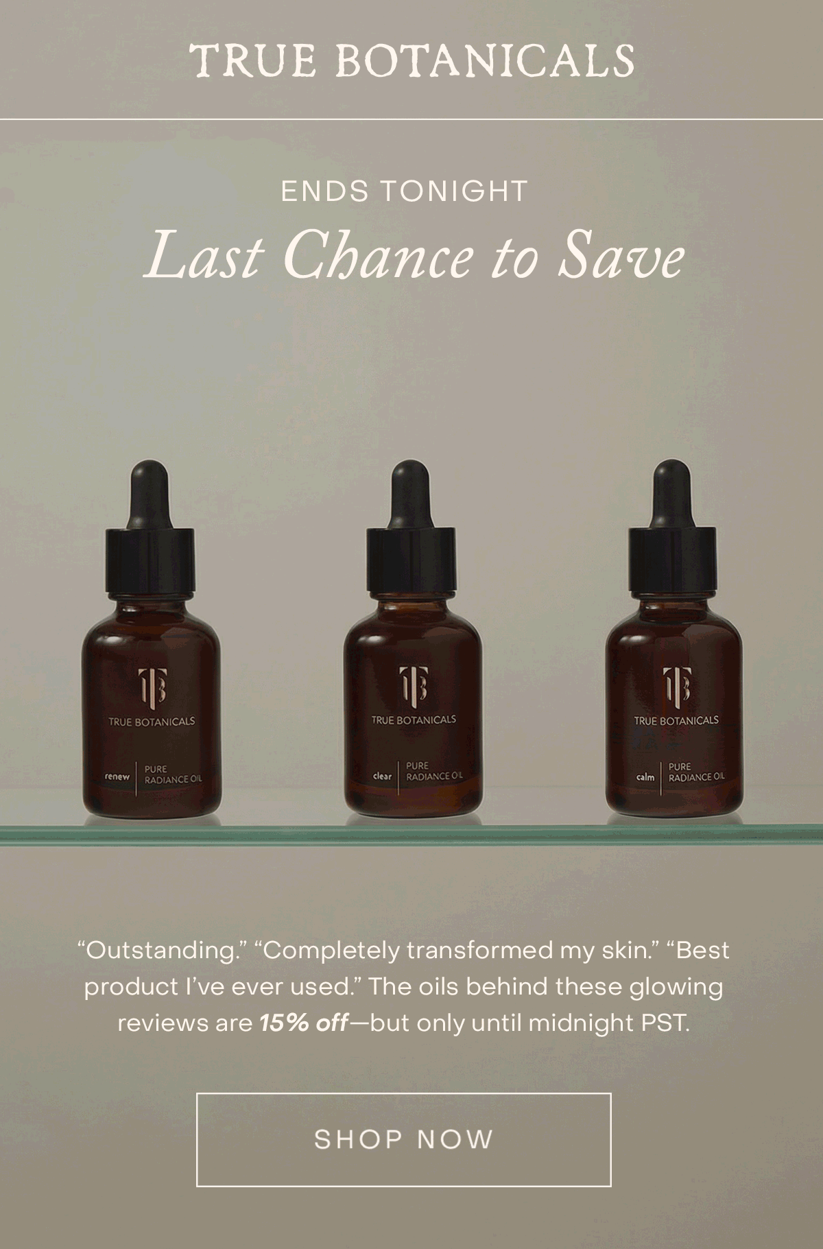 Last chance for 15% off all oils