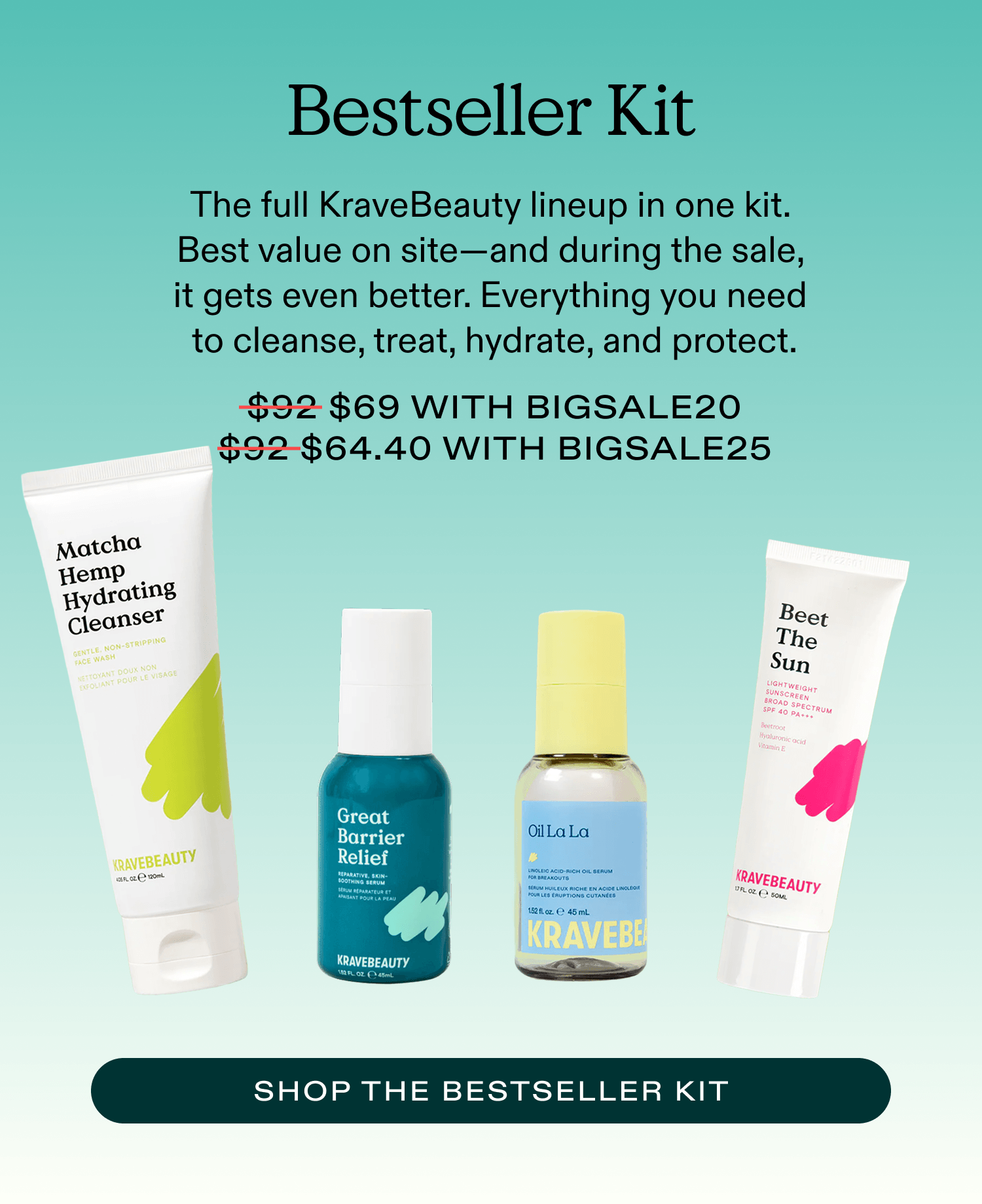 The FULL KraveBeauty Lineup in one kit. Get the Bestseller Kit up to 25% off