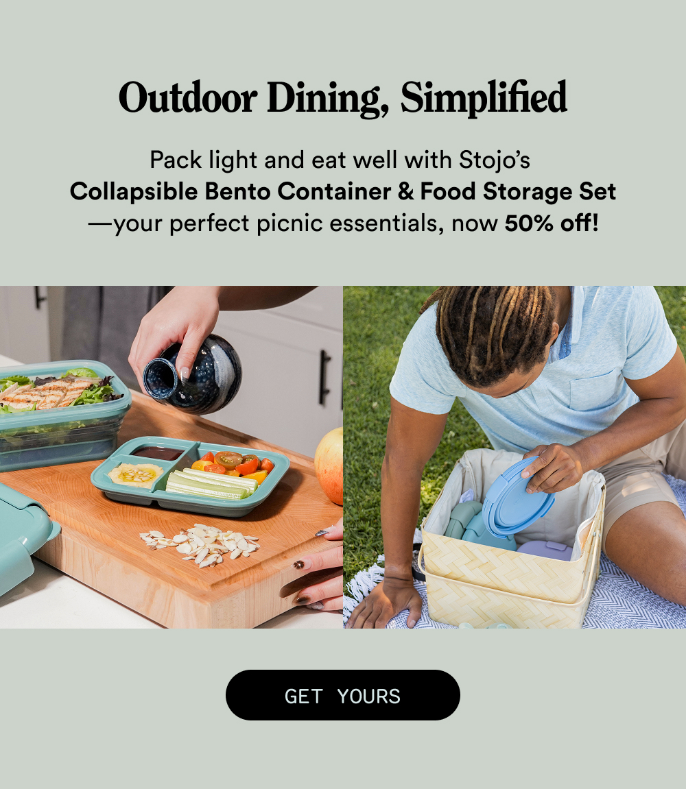 Outdoor Dining, Simplified. Pack light and eat well with Stojo's Collapsible Bento Container & Food Storage Set—your perfect picnic essentials, now 50% off! Get Yours