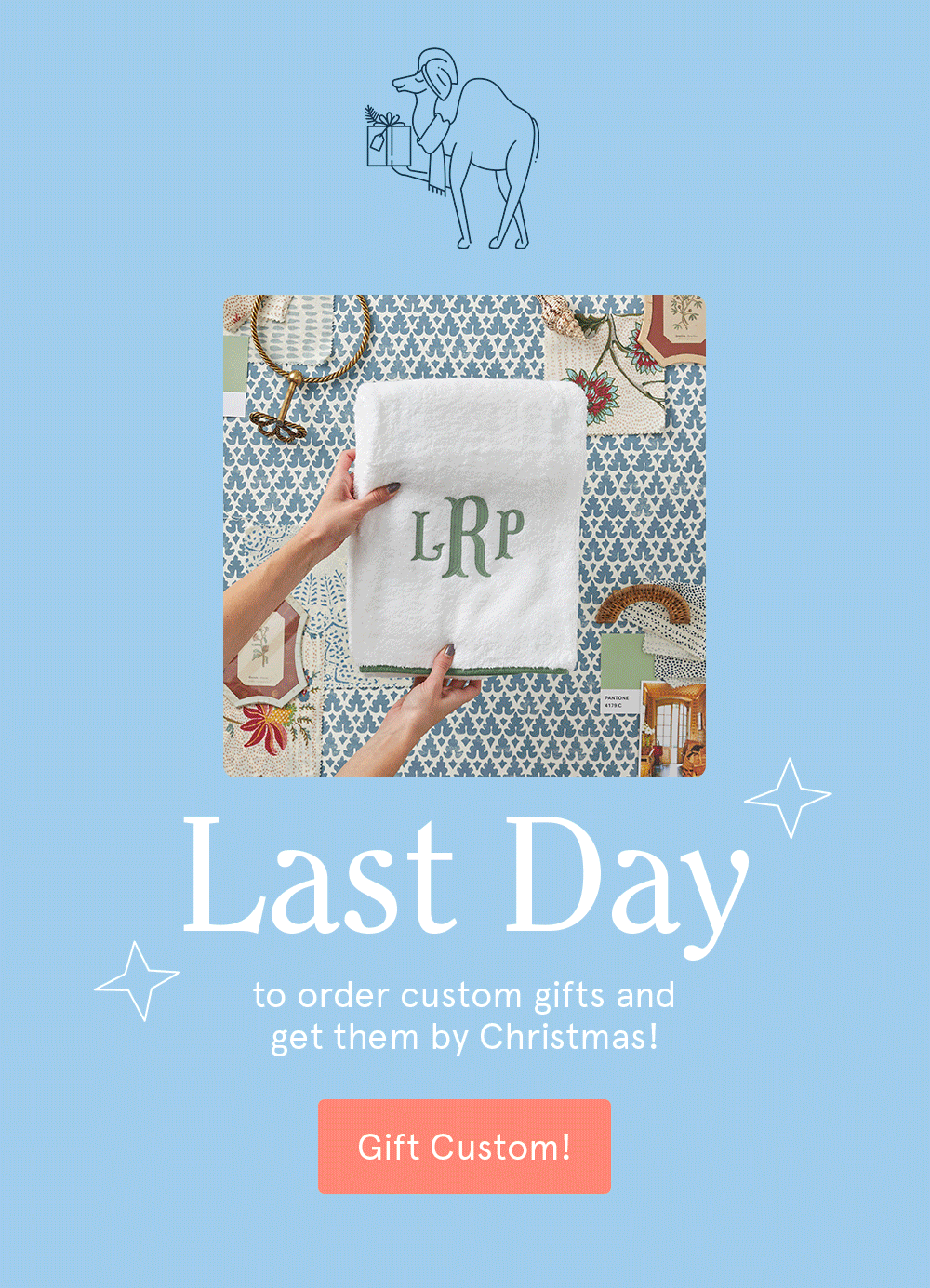 Order custom gifts by midnight for holiday delivery!