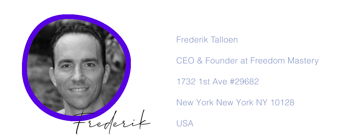 Frederik Talloen, founder of Freedom Mastery, with his handwritten signature