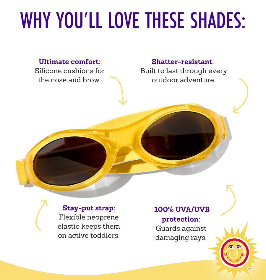 Why You'll Love These Shades: ✅ 100% UVA/UVB protection: Guards against damaging rays. ✅ Stay-put strap: Flexible neoprene elastic keeps them on active toddlers. ✅ Ultimate comfort: Silicone cushions for the nose and brow. ✅ Shatter-resistant: Built to last through every outdoor adventure.