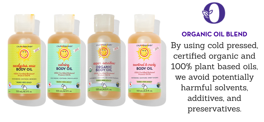 Organic Oil Blend - By using cold pressed, certified organic and 100% plant based oils, we avoid potentially harmful solvents, additives, and preservatives.